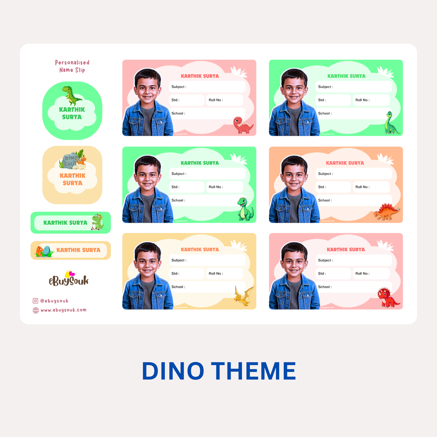 Dino themed personalized name slips