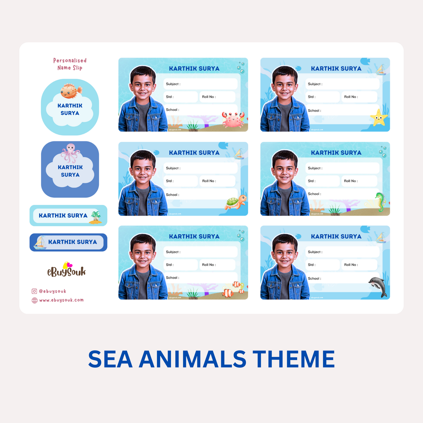 Sea_animals themed personalized name slips