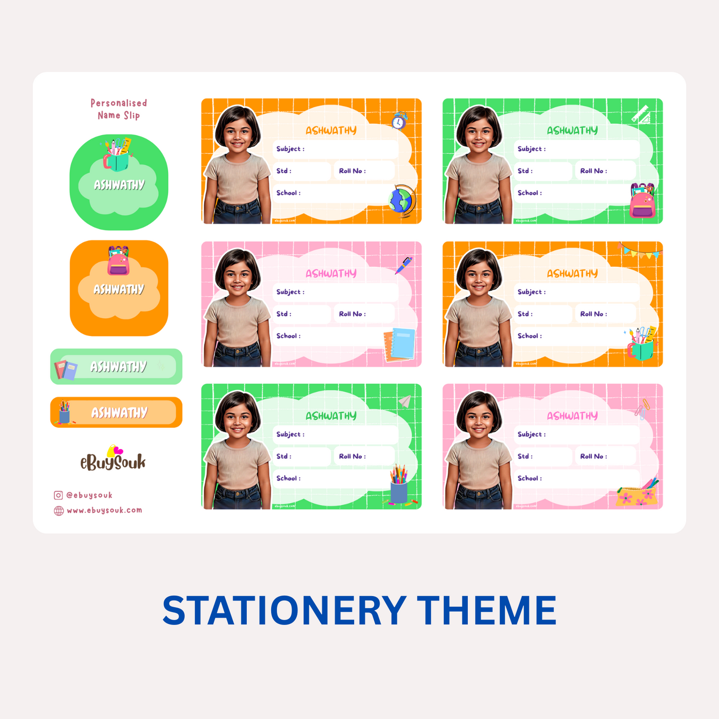 Stationery themed personalized name slips