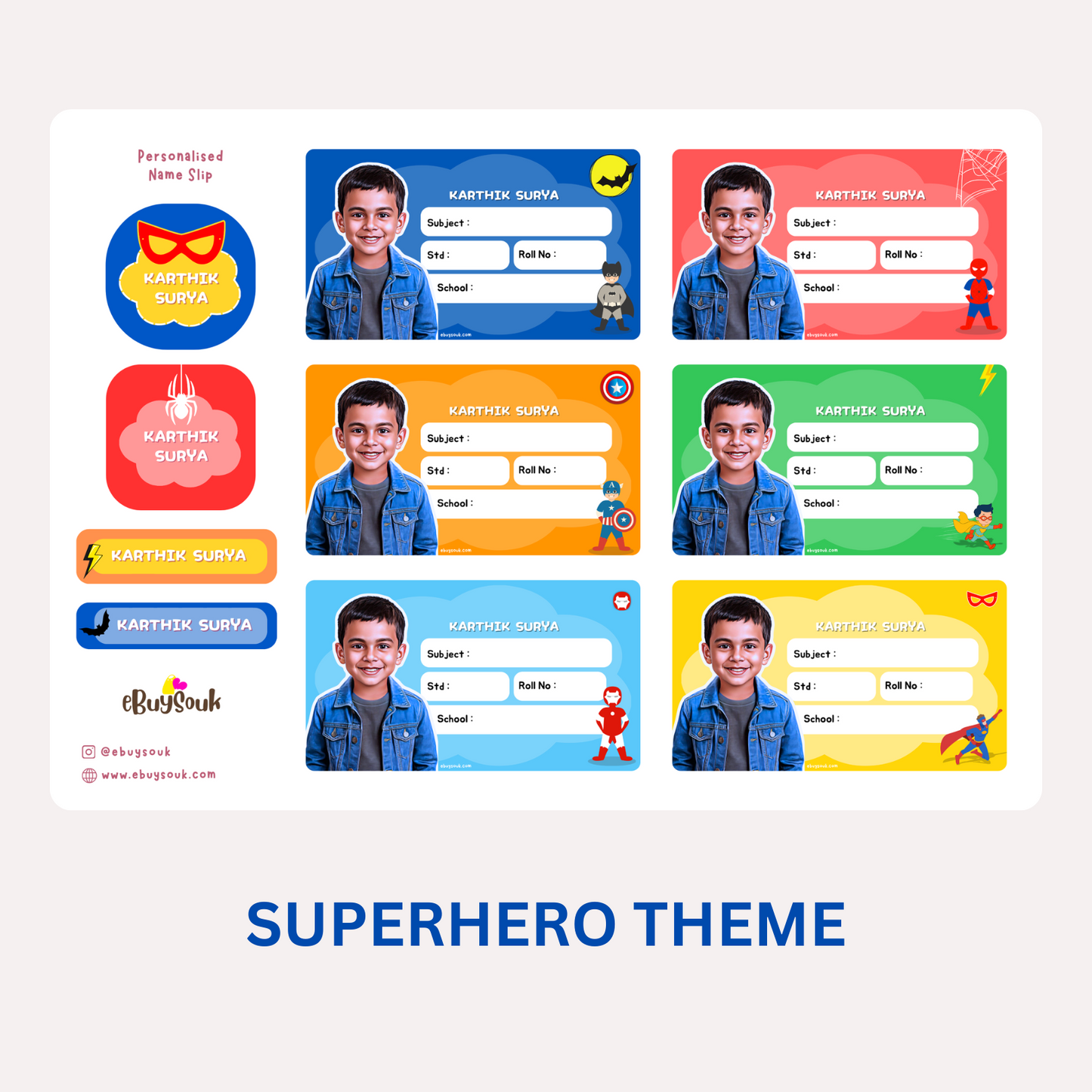 Super Hero themed personalized name slips