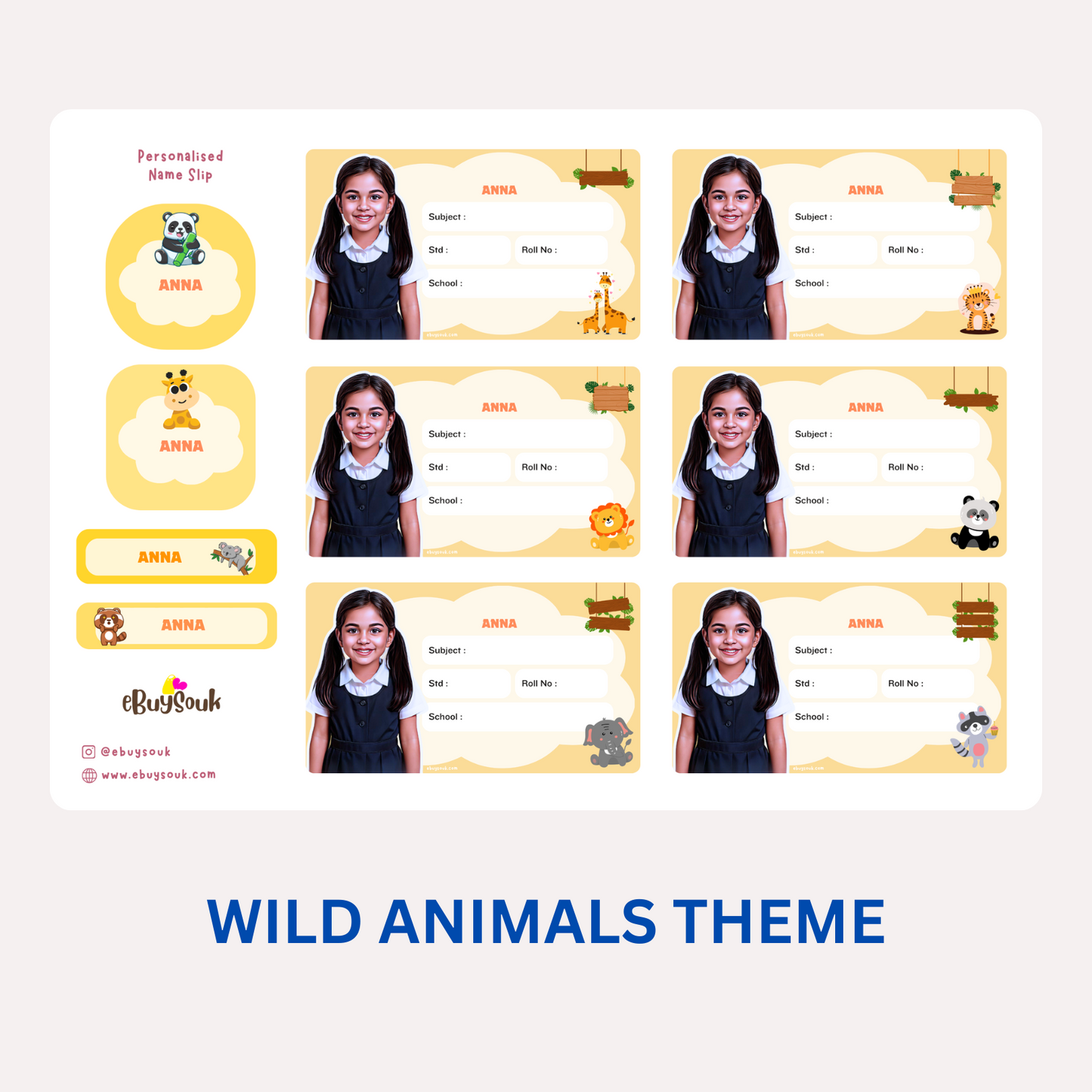 wild animals them personalized name slips
