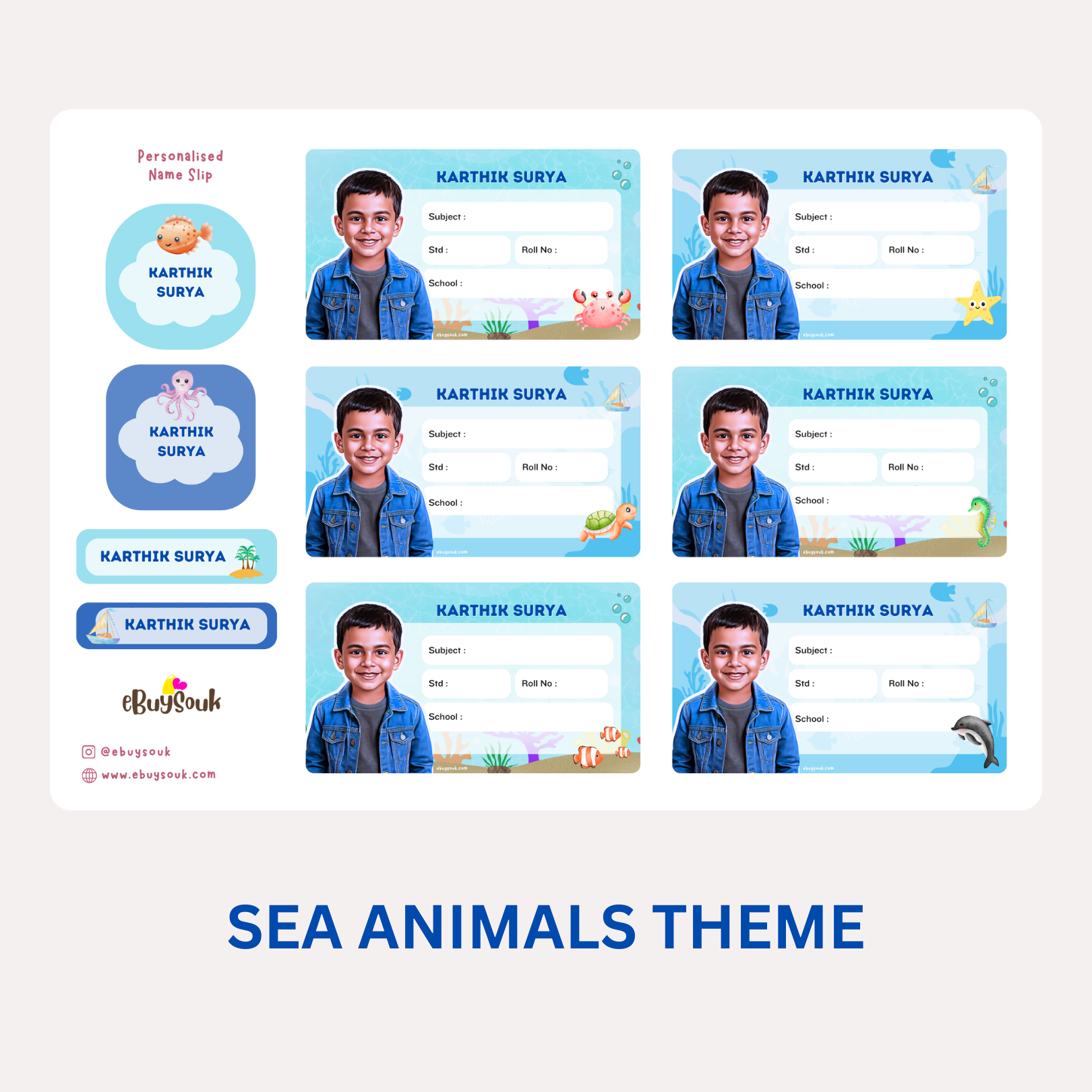 Sea_animals themed personalized name slips