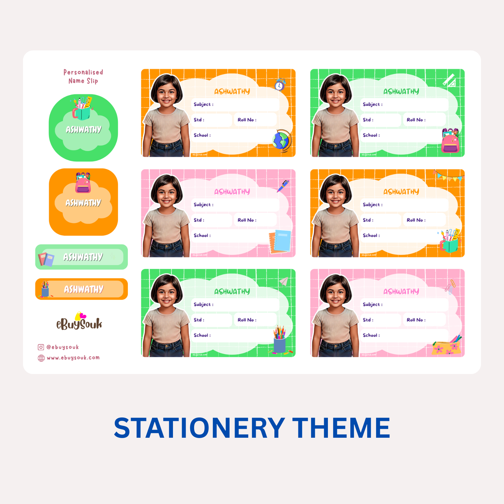 Stationery themed personalized name slips